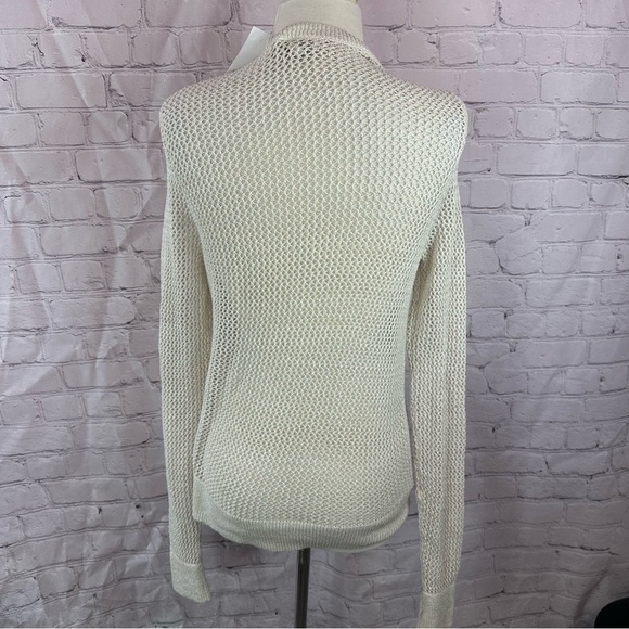 NWT LOFT outlet gold metallic Cream Women's Cardigan Sweater open knit sz M - Picture 4 of 8